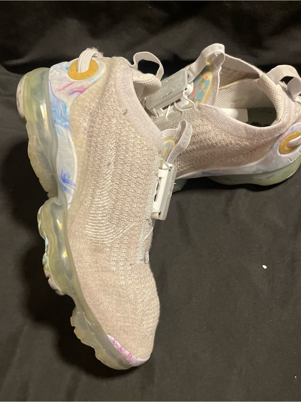 Nike Women’s Beige Knit Slip-On Sneakers with Iridescent Marbled Accents